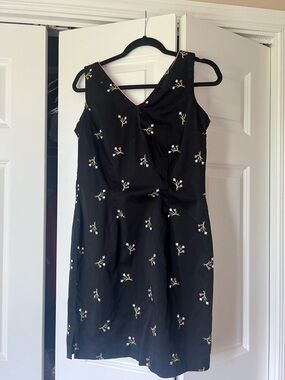 Amanda Smith Black shift Dress with Pink & Green Floral Embroidery